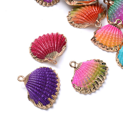 Colorful Gold-Trimmed Shell Pendant Charms