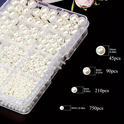 1095pcs/box White & Ivory Imitation Pearl Beads