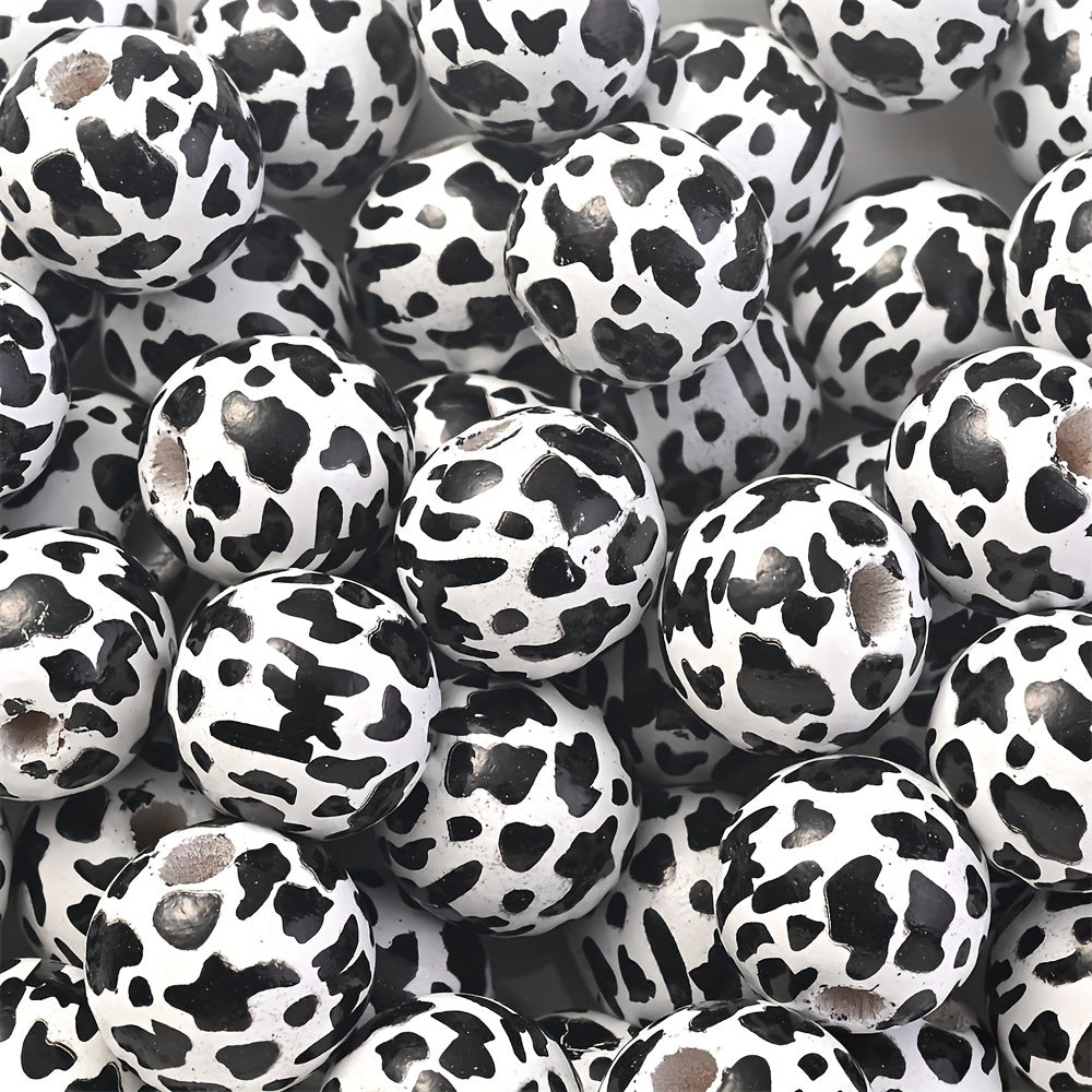 10PCS 16mm Animal Print Round Wooden Bead Set