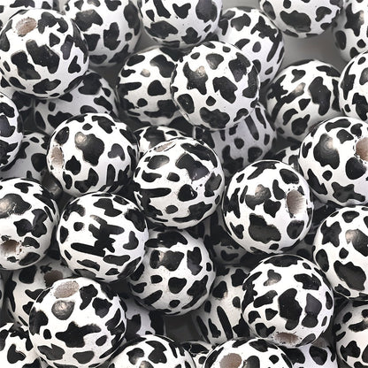10PCS 16mm Animal Print Round Wooden Bead Set