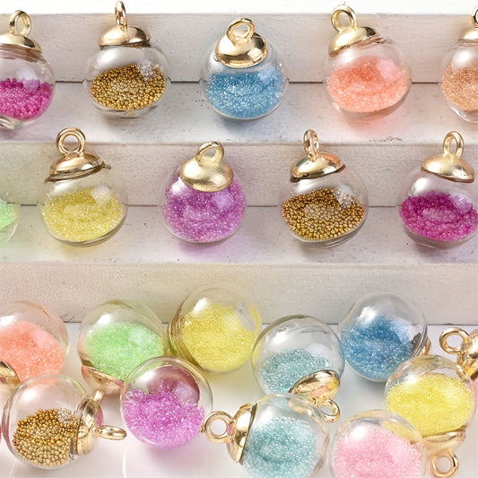 10pcs Transparent Glass Quicksand Ball Pendant Charms