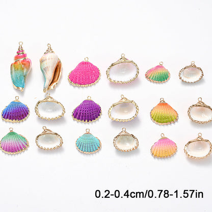 Colorful Gold-Trimmed Shell Pendant Charms