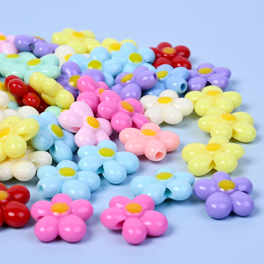 20pcs 21mm Acrylic Straight Hole Flower Spacer Beads