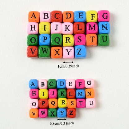50pcs 8/10mm Beige Square Alphabet Beads
