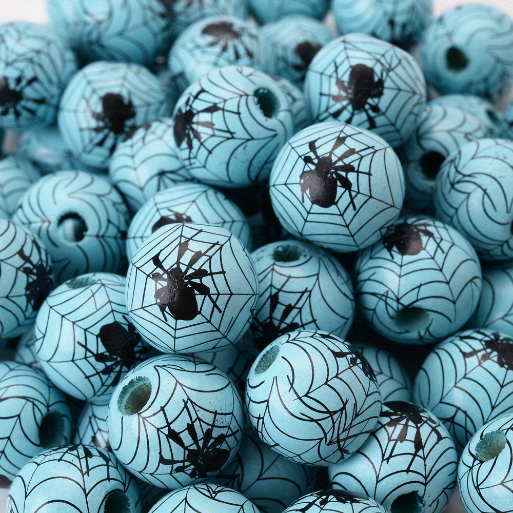 10pcs 15mm Halloween Spider Pattern Wooden Beads