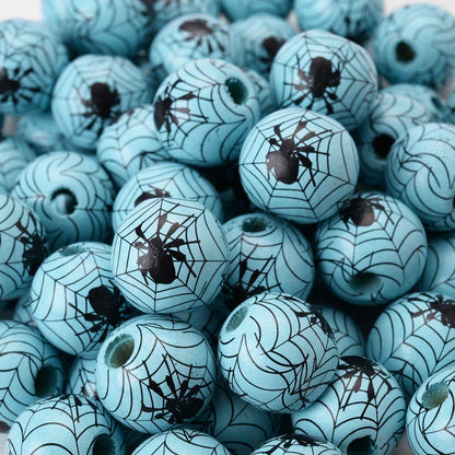 10pcs 15mm Halloween Spider Pattern Wooden Beads