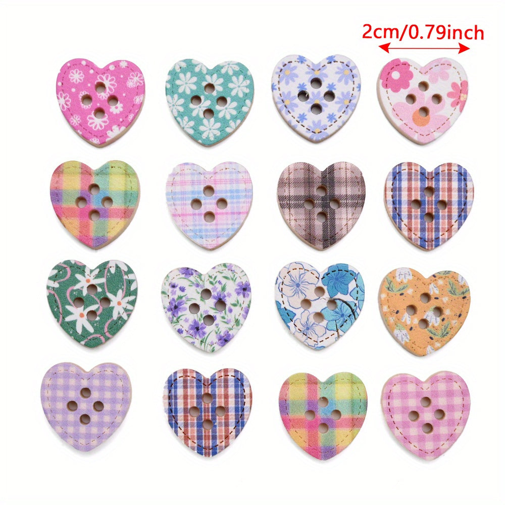 Heart Shape Wooden Printed Buttons