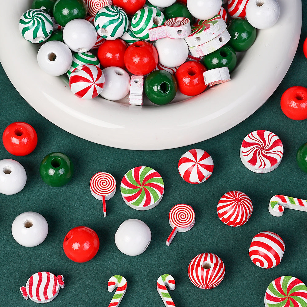 80/110-Piece Christmas Stripe Wooden Bead Set