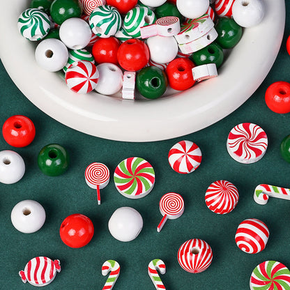80/110-Piece Christmas Stripe Wooden Bead Set