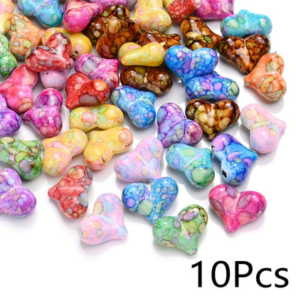 10/20PCS Dyed Acrylic Heart Bead Set