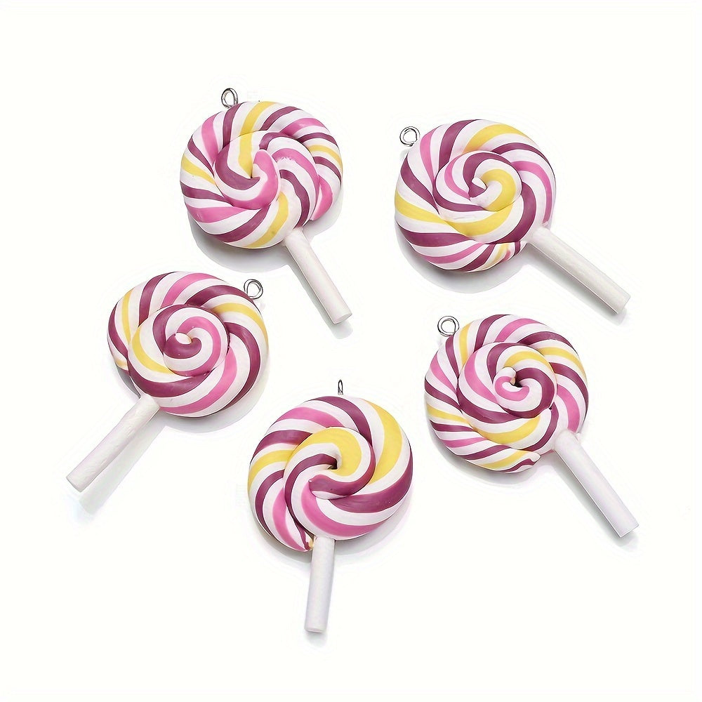 10PCS 29×49mm Rainbow Lollipop Soft Clay Pendant Set