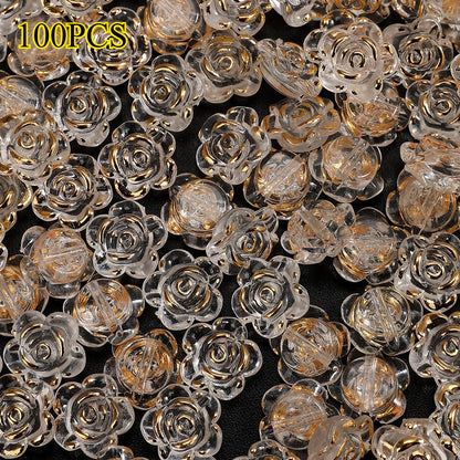 100pcs 12mm Clear Rose Acrylic Beads