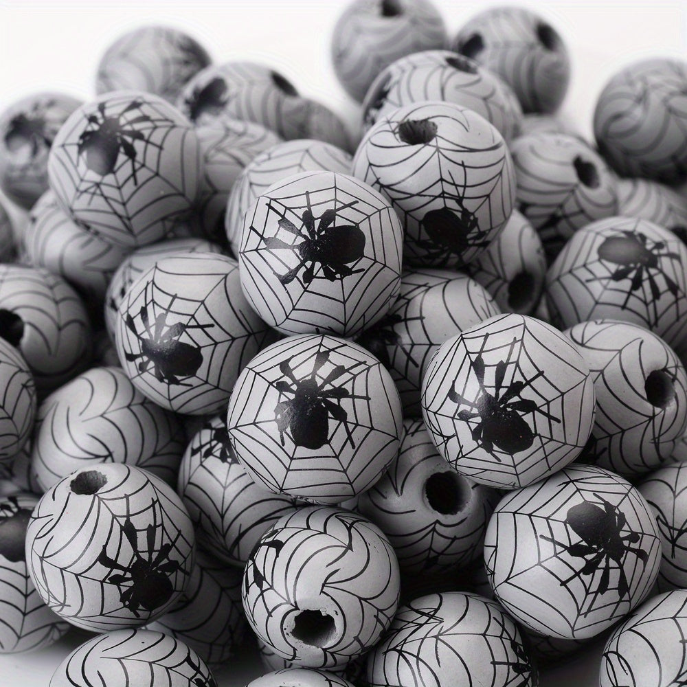 10pcs 15mm Halloween Spider Pattern Wooden Beads