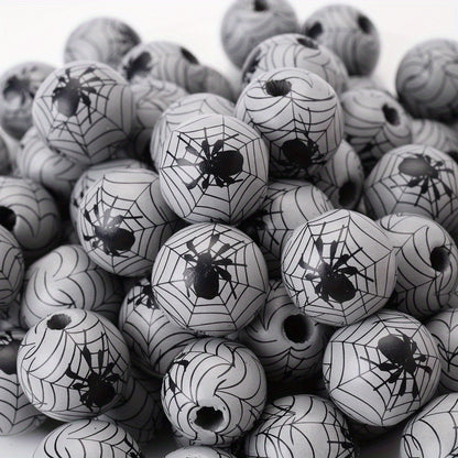 10pcs 15mm Halloween Spider Pattern Wooden Beads