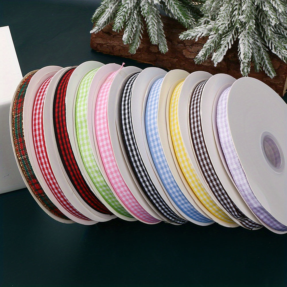 50 Yards/Roll 10 mm Christmas Plaid Satin Ribbon