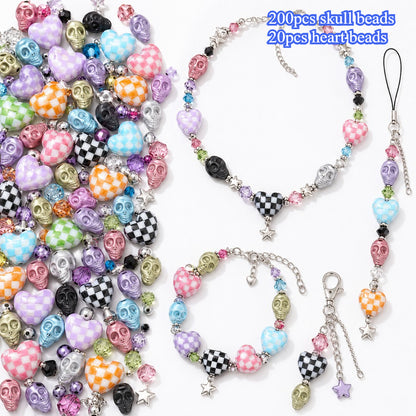 220pcs/box Mix Random Color Skull Heart Acrylic Beads Set