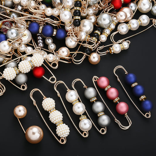 Imitation Pearl Iron Safety Pin Brooches