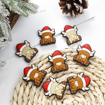4pcs 25x30mm Christmas Silicone Highland Cow Patch Beads