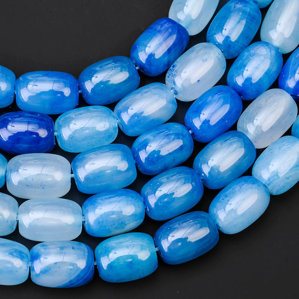 28pcs/strand 10x14mm Natural Agate Barrel Beads