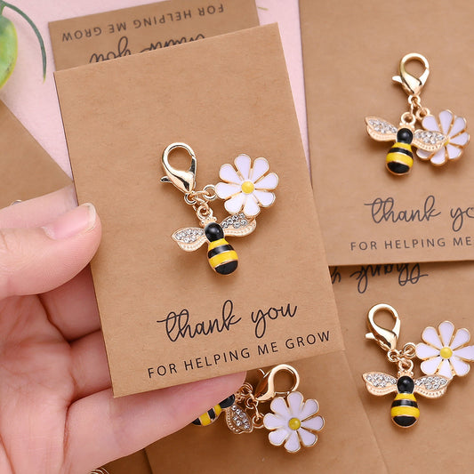 Yellow Bee and Flower Keychain with Thank You Card
