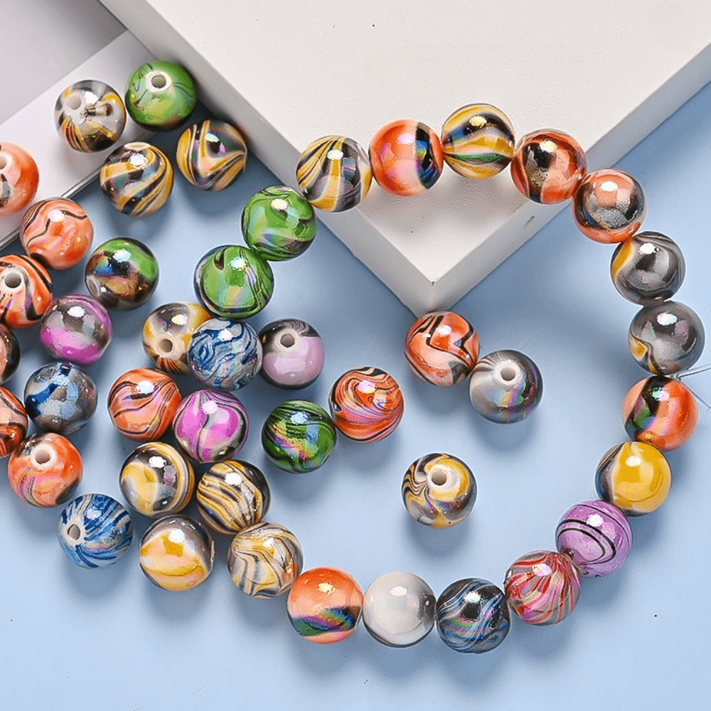 Mixed Color Waterprint Round Acrylic Beads
