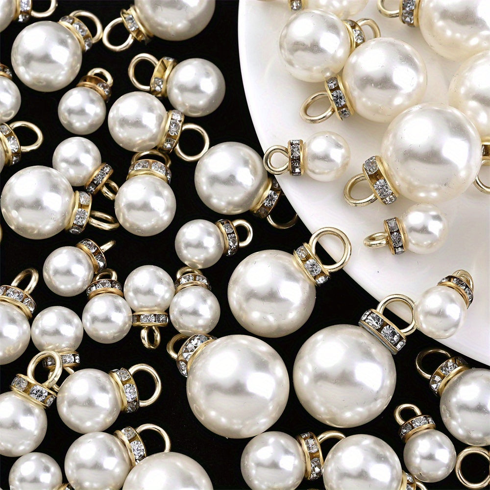 Acrylic Imitation Pearl Pendant Beads with Rhinestone Rondelle