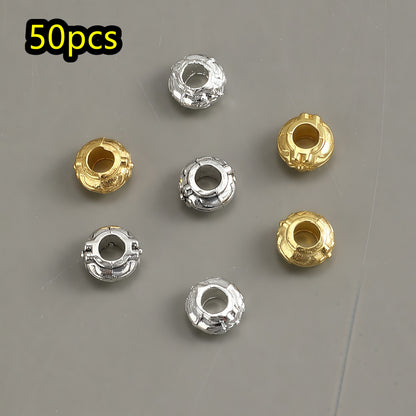 50pcs/set Pattern Engraved Golden & Silvery Spacer Beads