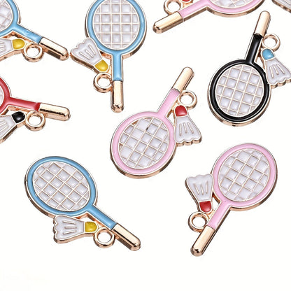 10PCS 11×22mm Colorful Badminton Racket Enamel Charm Set