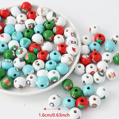 Christmas Wooden Pattern Beads