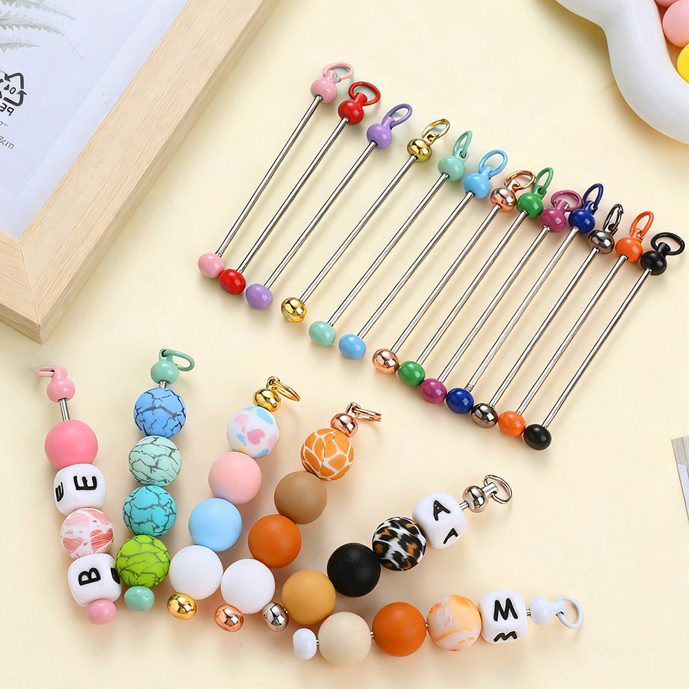 Metal Blank Bar Beadable Keychain Set