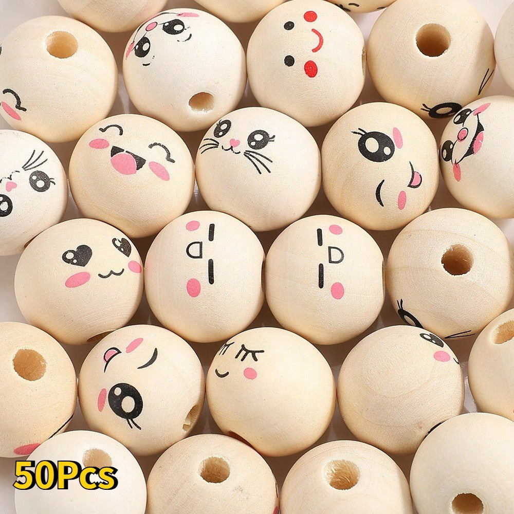 10/30/50pcs 20mm Wooden Smile Face Beads