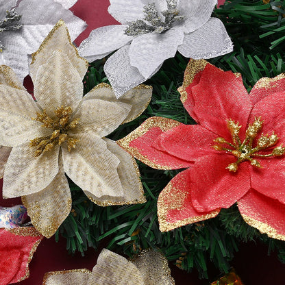 10PCS 13×13cm Gold & Red Glitter Christmas Flower Picks