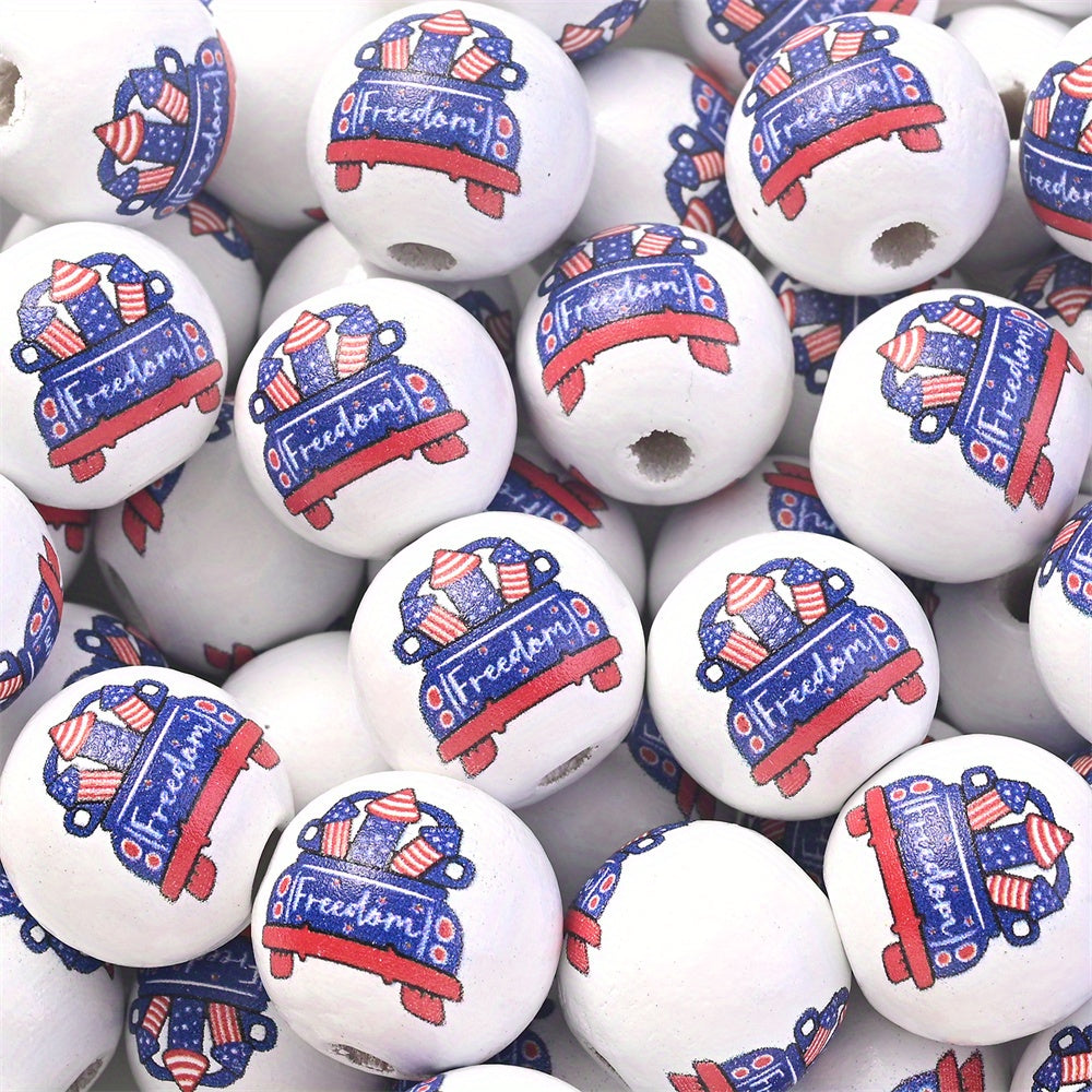 10PCS 16mm Animal Print Round Wooden Bead Set