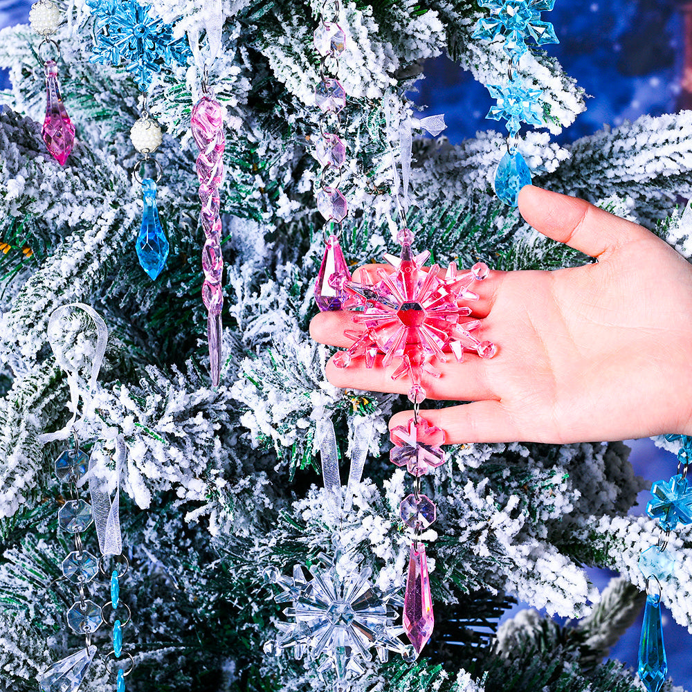 18-Piece Christmas Transparent Snowflake & Waterdrop Acrylic Pendants