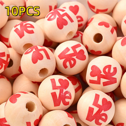 10pcs 16mm Valentine's Day Wooden Round Beads