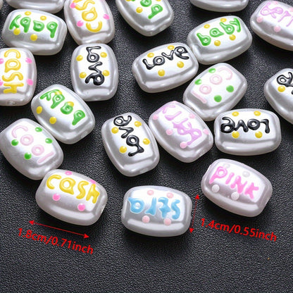 10PCS 14×18mm Hand-Painted Cuboid Acrylic Letter Bead Set