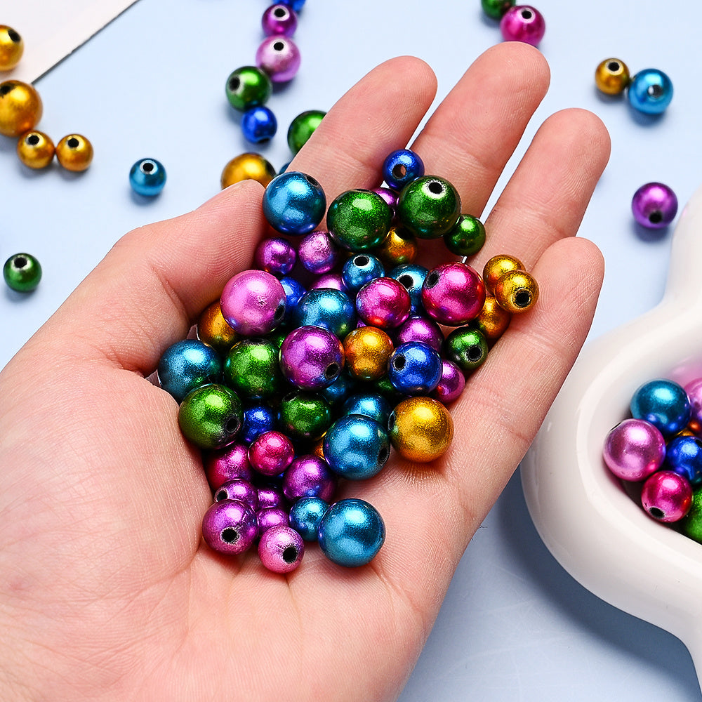 50/100/200pcs 8/10/12mm Colorful Round Acrylic Glossy Beads