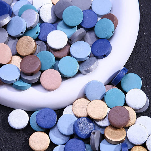 Colored Flat Round Wooden Beads
