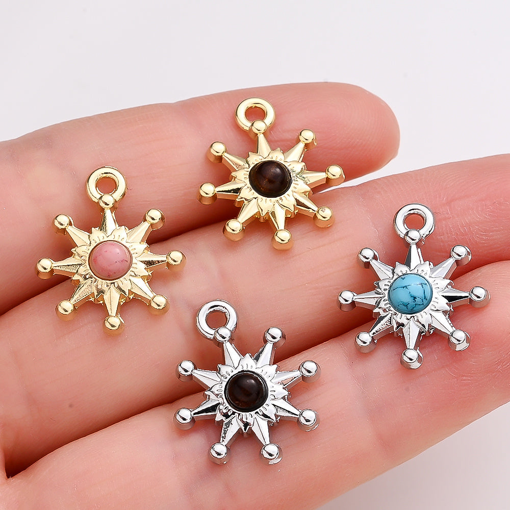 20PCS Eight-Pointed Star Charms with Half-Round Stone Beads