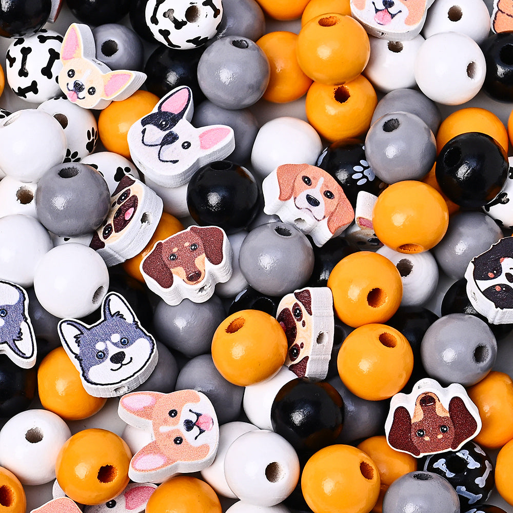 Dog-Themed Wooden Beads