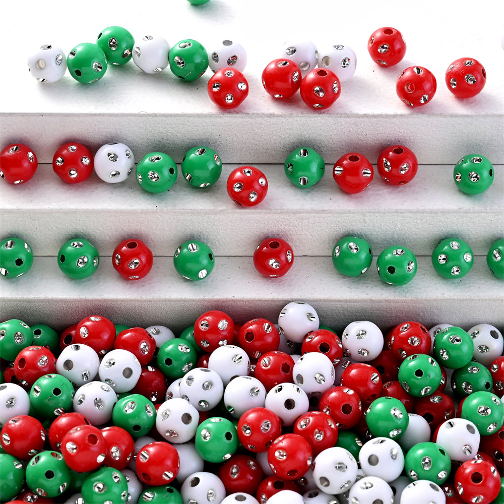 500/1000pcs Green & Red Acrylic Rhinestone Beads