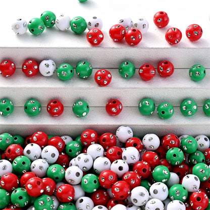 500/1000pcs Green & Red Acrylic Rhinestone Beads