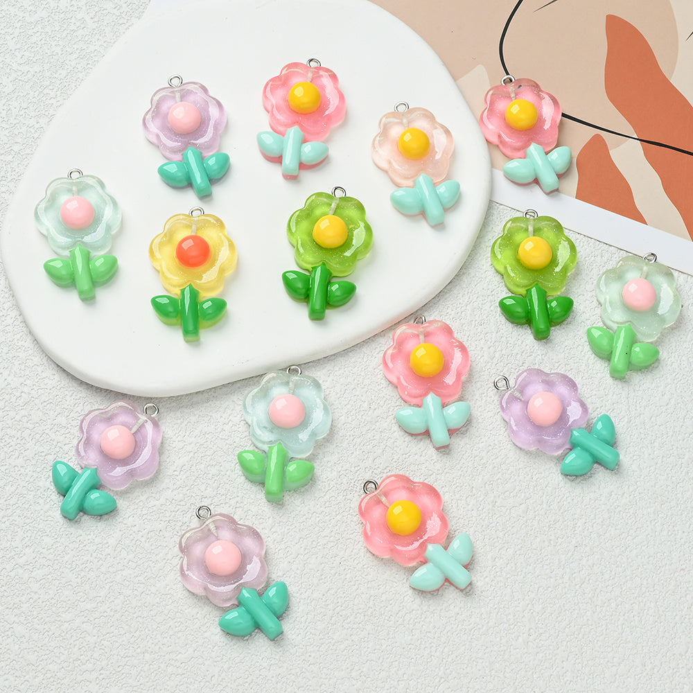 Resin Flower Sunflower Flatback Pendants