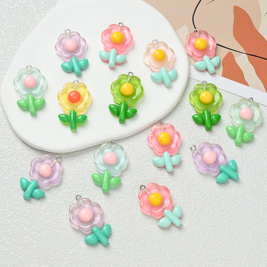 Resin Flower Sunflower Flatback Pendants