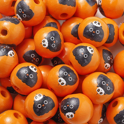 Halloween Bat Black Cat Wooden Spacer Beads