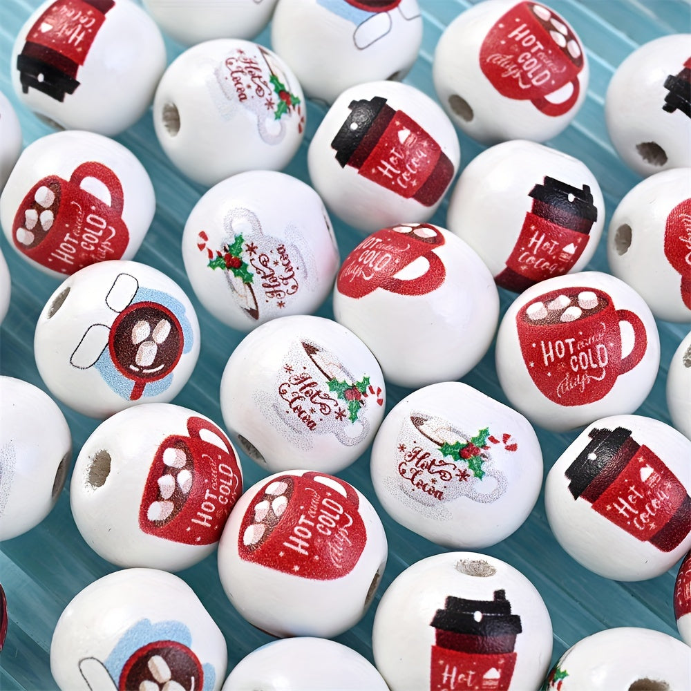 10PCS 16mm Coffee-Themed Wooden Bead Set