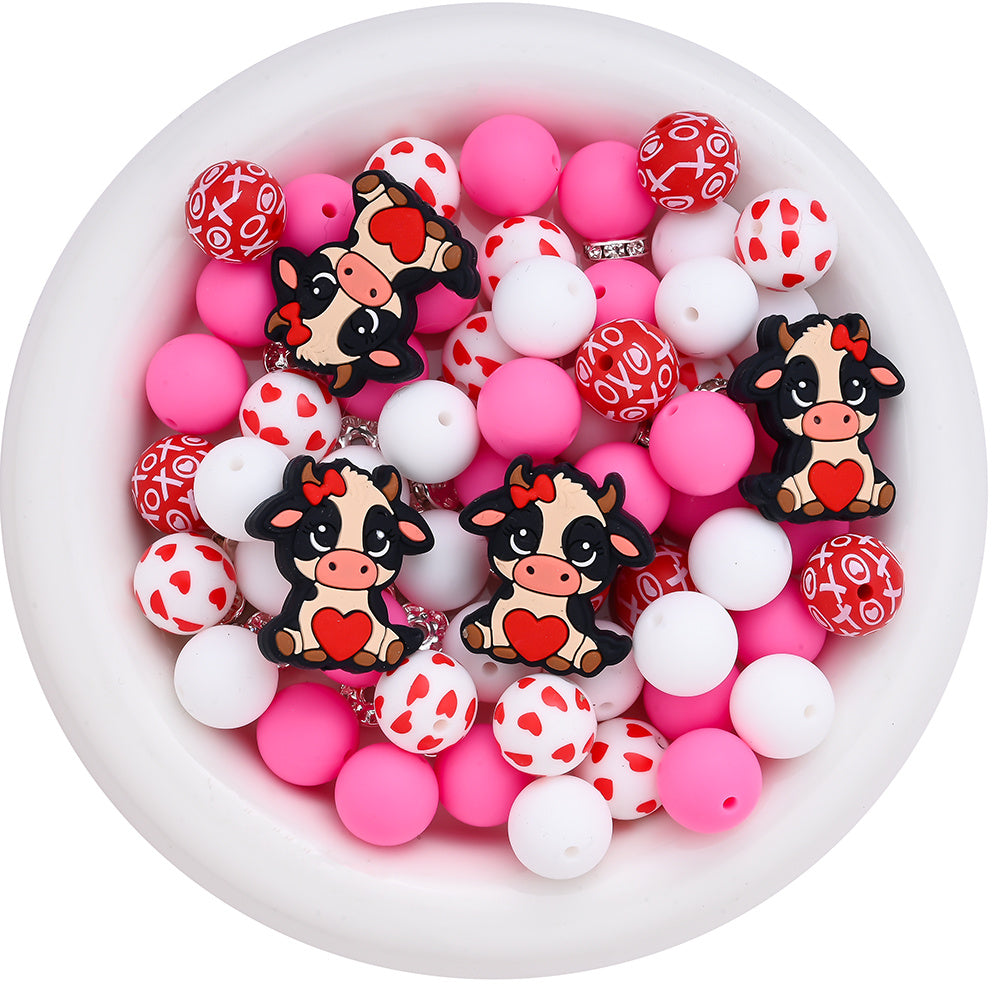 Pink Silicone Focal Beads Set