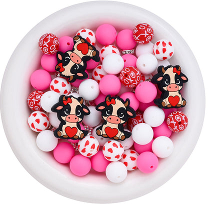 Pink Silicone Focal Beads Set