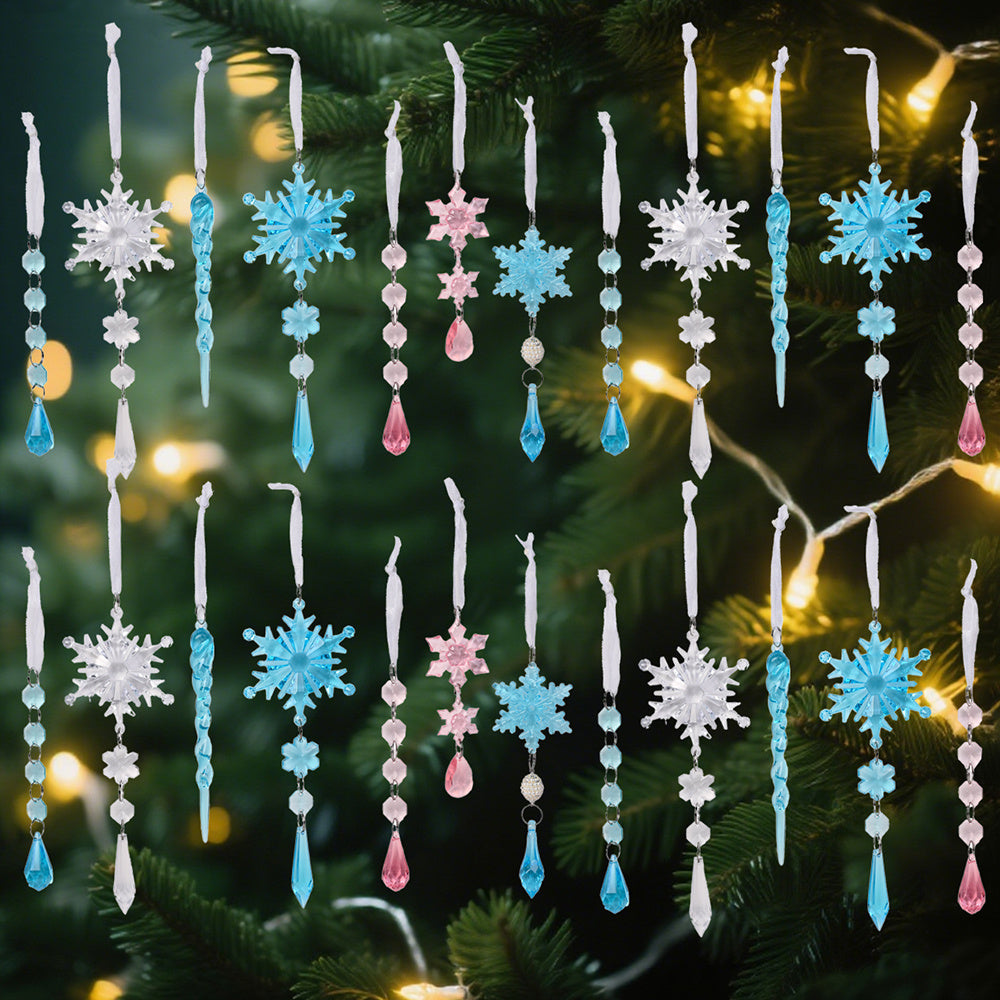 18-Piece Christmas Transparent Snowflake & Waterdrop Acrylic Pendants