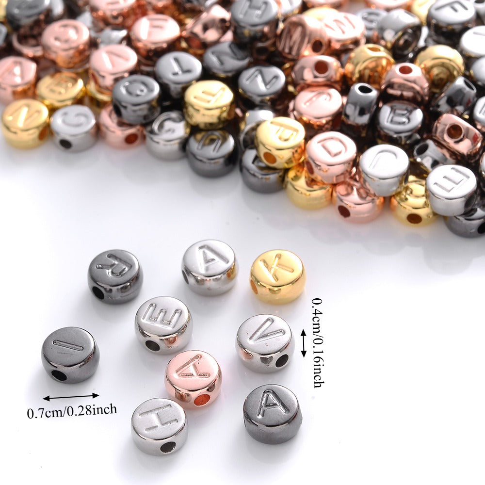 100pcs Silvery Golden Mixed Color Letter Acrylic Beads